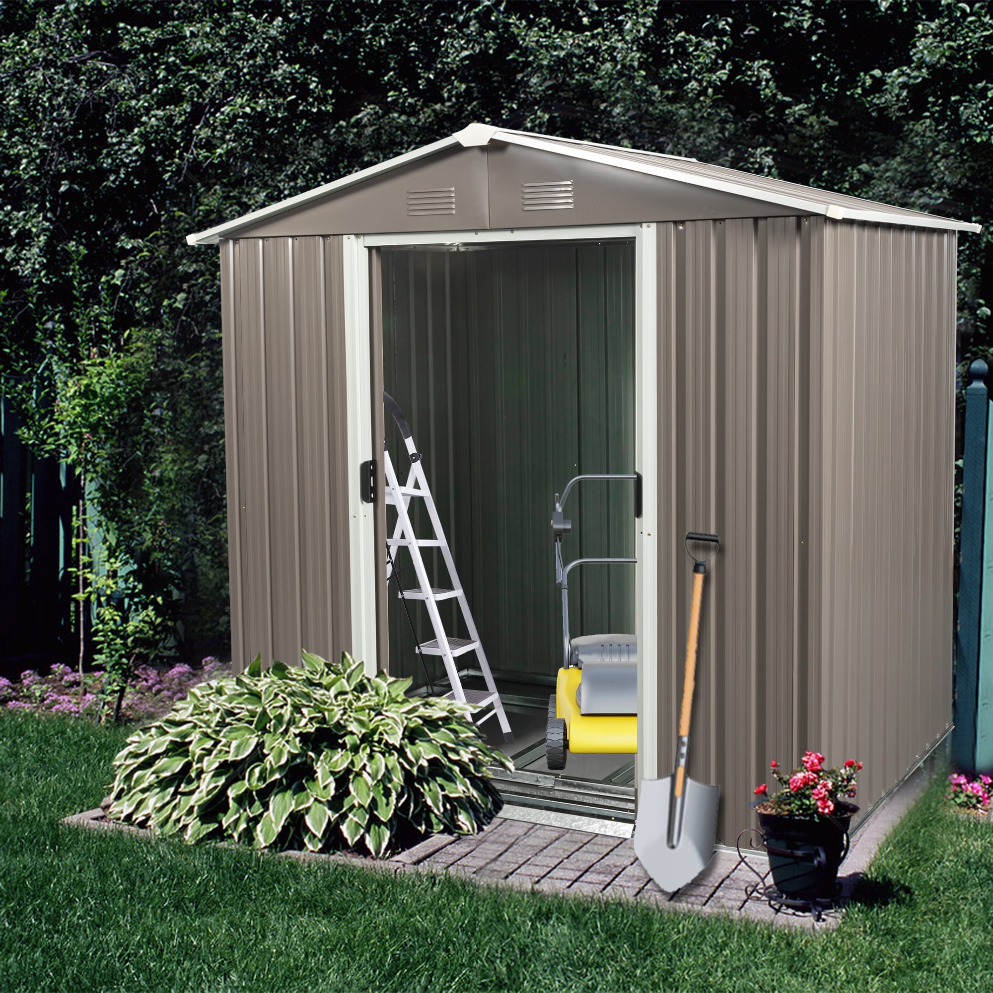 6x5ft Metal Storage Shed With Floor
