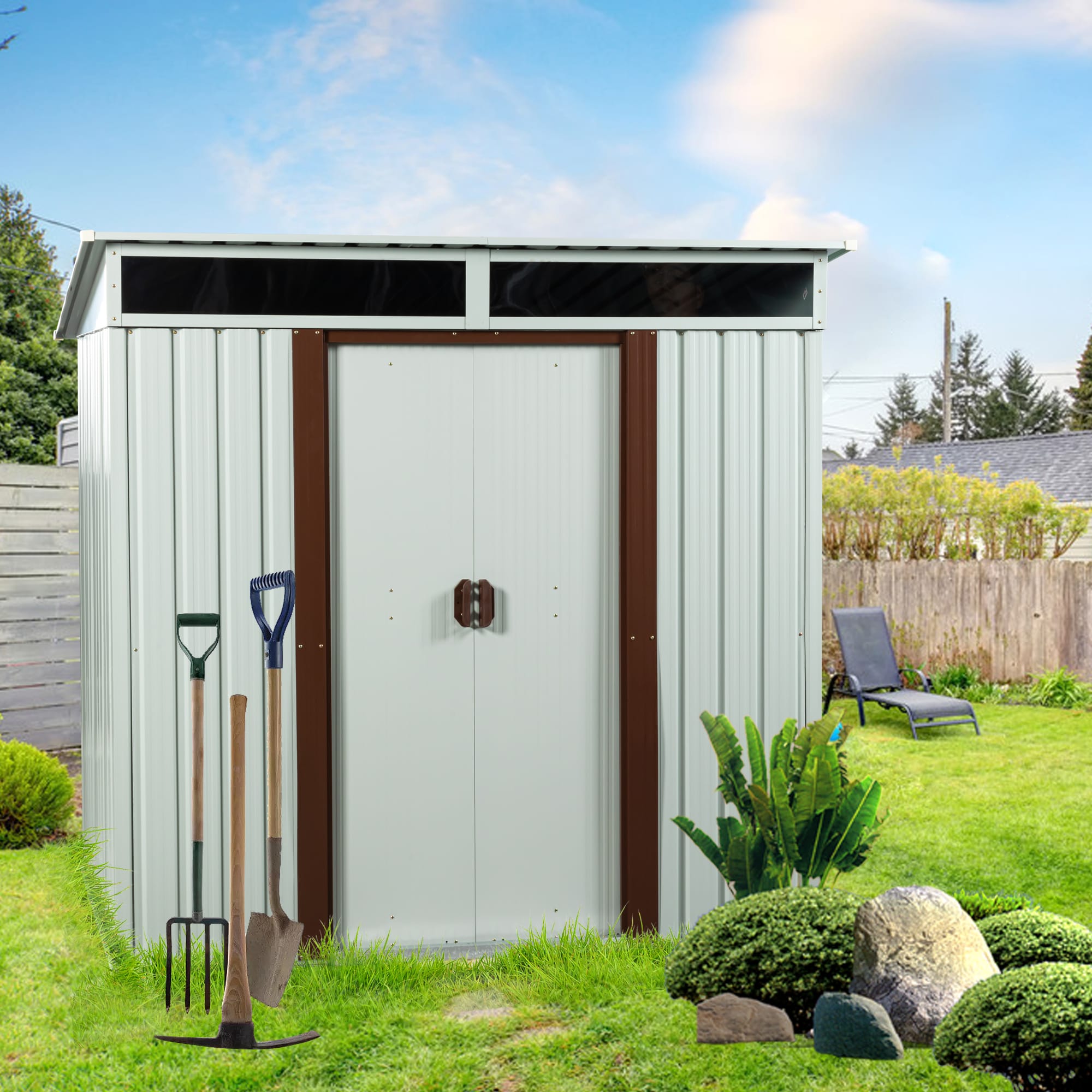 6x5ft Metal Storage Shed With Floor and Transparent Plate