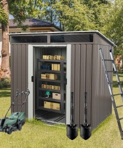 6x5ft Metal Storage Shed With Floor and Transparent Plate