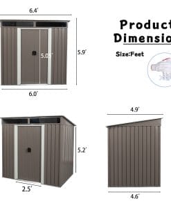 6x5ft Metal Storage Shed With Floor and Transparent Plate