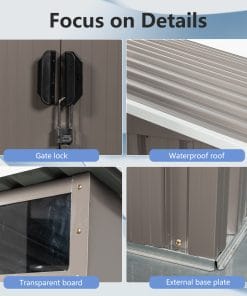 6x5ft Metal Storage Shed With Floor and Transparent Plate