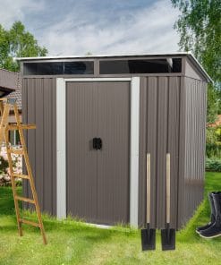 6x5ft Metal Storage Shed With Floor and Transparent Plate