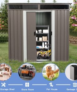 6x5ft Metal Storage Shed With Floor and Transparent Plate