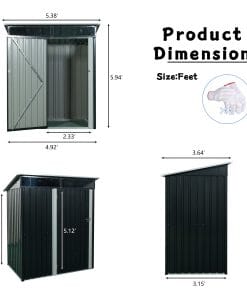 5x3ft Metal Storage Shed With Transparent Plate