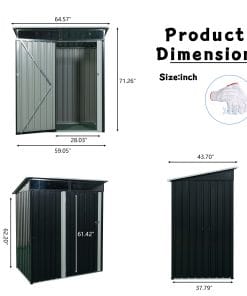 5x3ft Metal Storage Shed With Transparent Plate