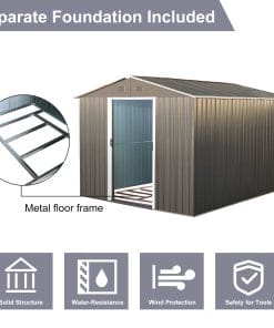 8x10ft Metal Storage Shed With Floor