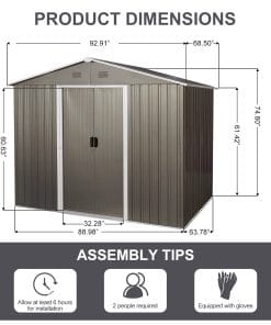 8x6ft Outdoor Metal Garden Shed