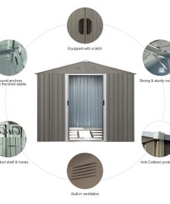 8x10ft Metal Storage Shed With Floor