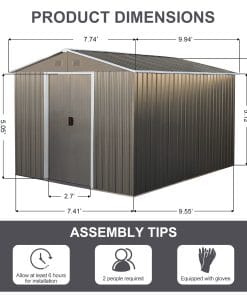 8x10ft Metal Storage Shed With Floor