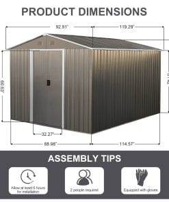 8x10ft Metal Storage Shed With Floor