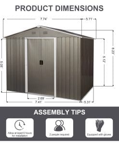 8x6ft Outdoor Metal Garden Shed