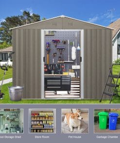 8x10ft Metal Storage Shed With Floor