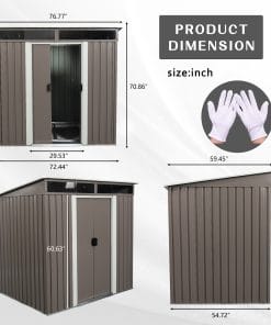 6x5ft Metal Storage Shed With Floor and Transparent Plate