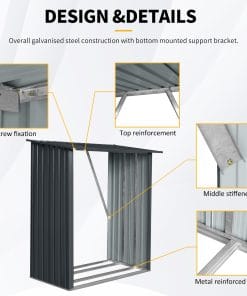 3x5ft Outdoor Metal Firewood Shed