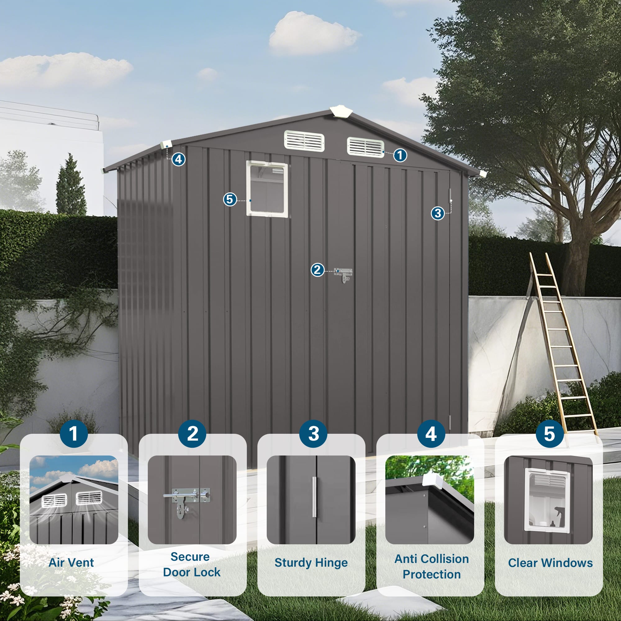 6×4 FT Metal Outdoor Storage Shed, Gray 3 - BuyStorageShed.com 6×4 FT Metal Outdoor Storage Shed, Gray