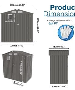6×4 FT Metal Outdoor Storage Shed, Gray 13 - BuyStorageShed.com 6×4 FT Metal Outdoor Storage Shed, Gray