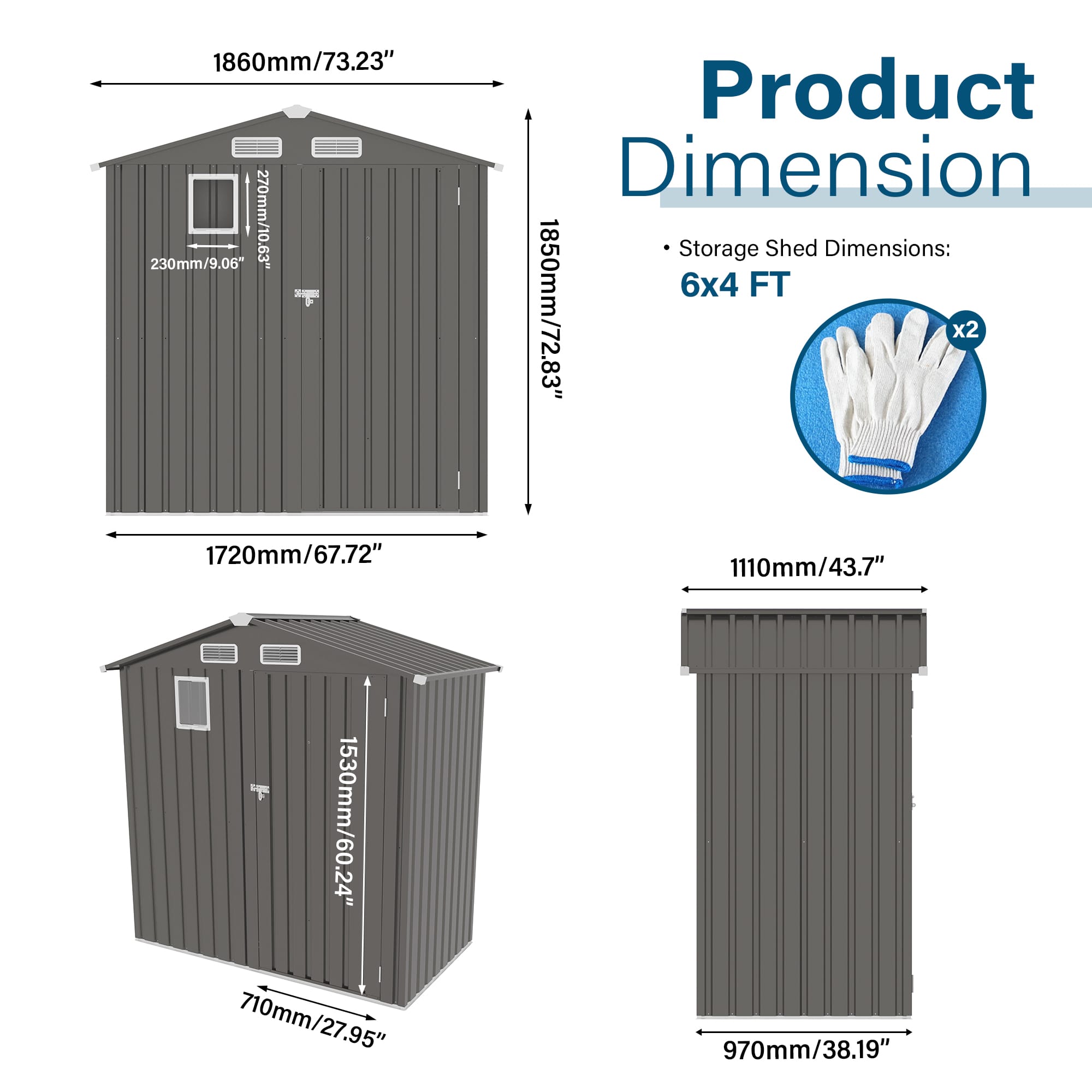 6×4 FT Metal Outdoor Storage Shed, Gray 6 - BuyStorageShed.com 6×4 FT Metal Outdoor Storage Shed, Gray