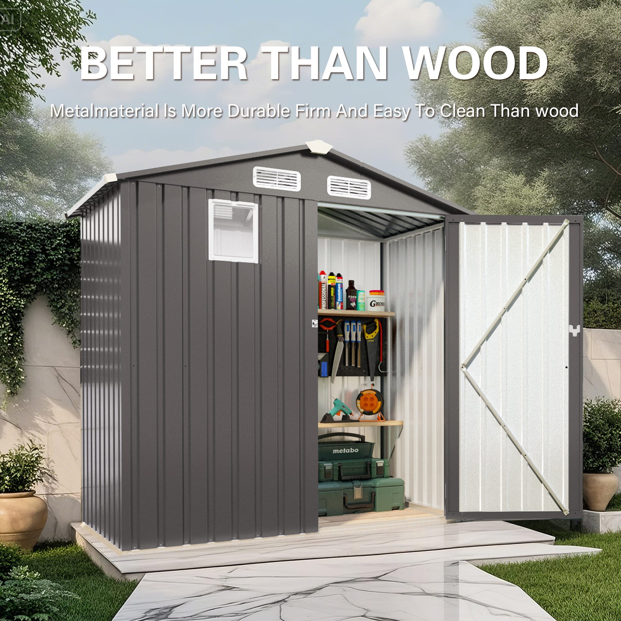 6×4 FT Metal Outdoor Storage Shed, Gray 5 - BuyStorageShed.com 6×4 FT Metal Outdoor Storage Shed, Gray
