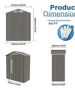 5x3 Ft Metal Outdoor Storage Shed