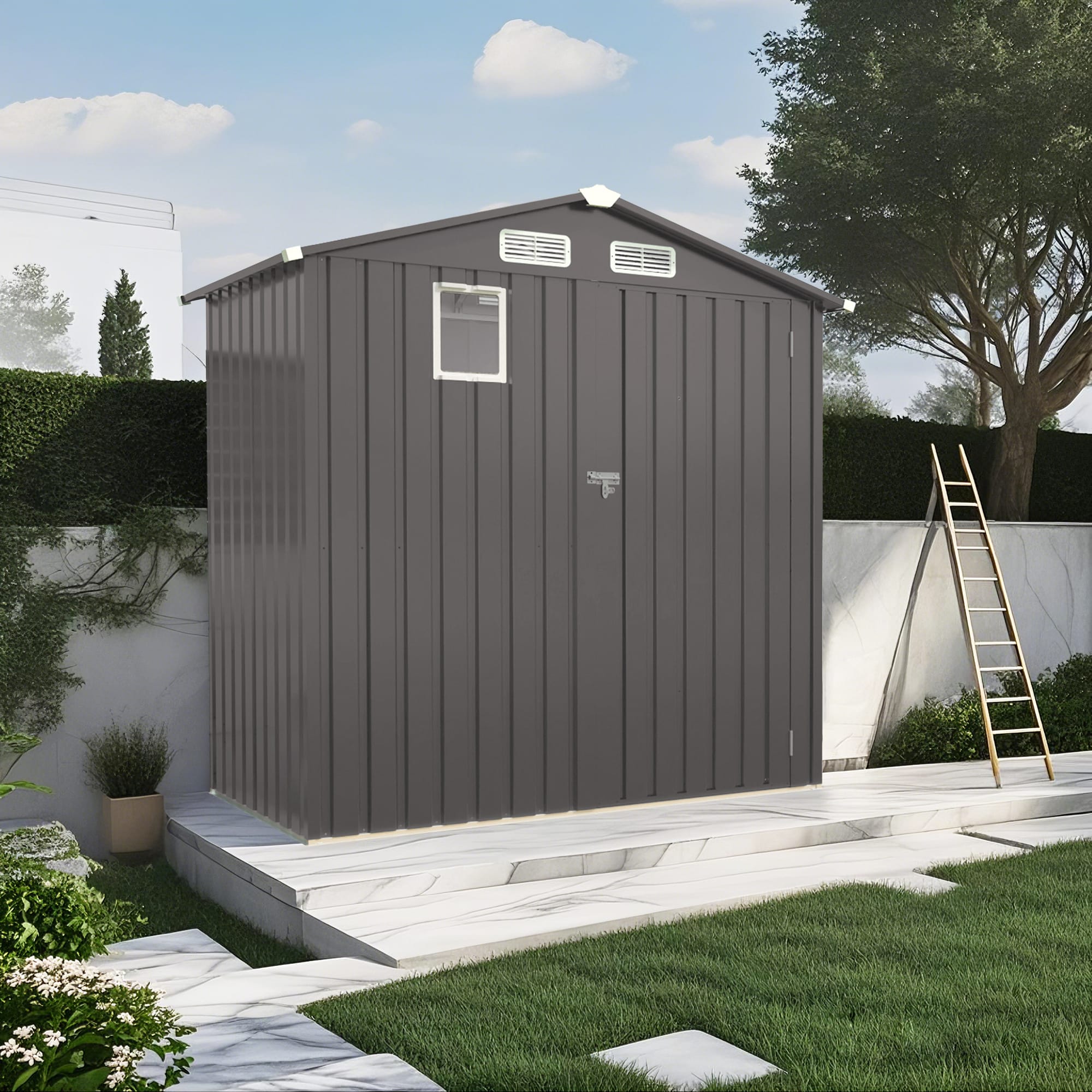6×4 FT Metal Outdoor Storage Shed, Gray 1 - BuyStorageShed.com 6×4 FT Metal Outdoor Storage Shed, Gray