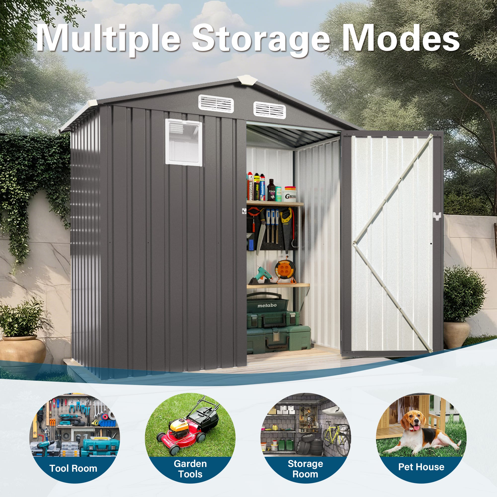 6×4 FT Metal Outdoor Storage Shed, Gray 4 - BuyStorageShed.com 6×4 FT Metal Outdoor Storage Shed, Gray