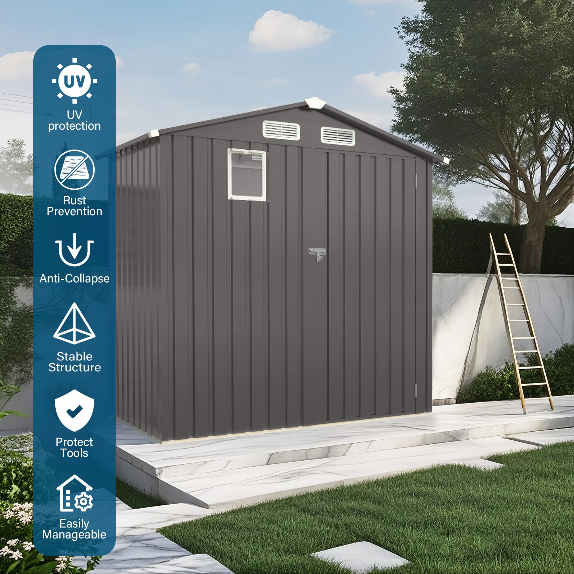 6×4 FT Metal Outdoor Storage Shed, Gray 7 - BuyStorageShed.com 6×4 FT Metal Outdoor Storage Shed, Gray