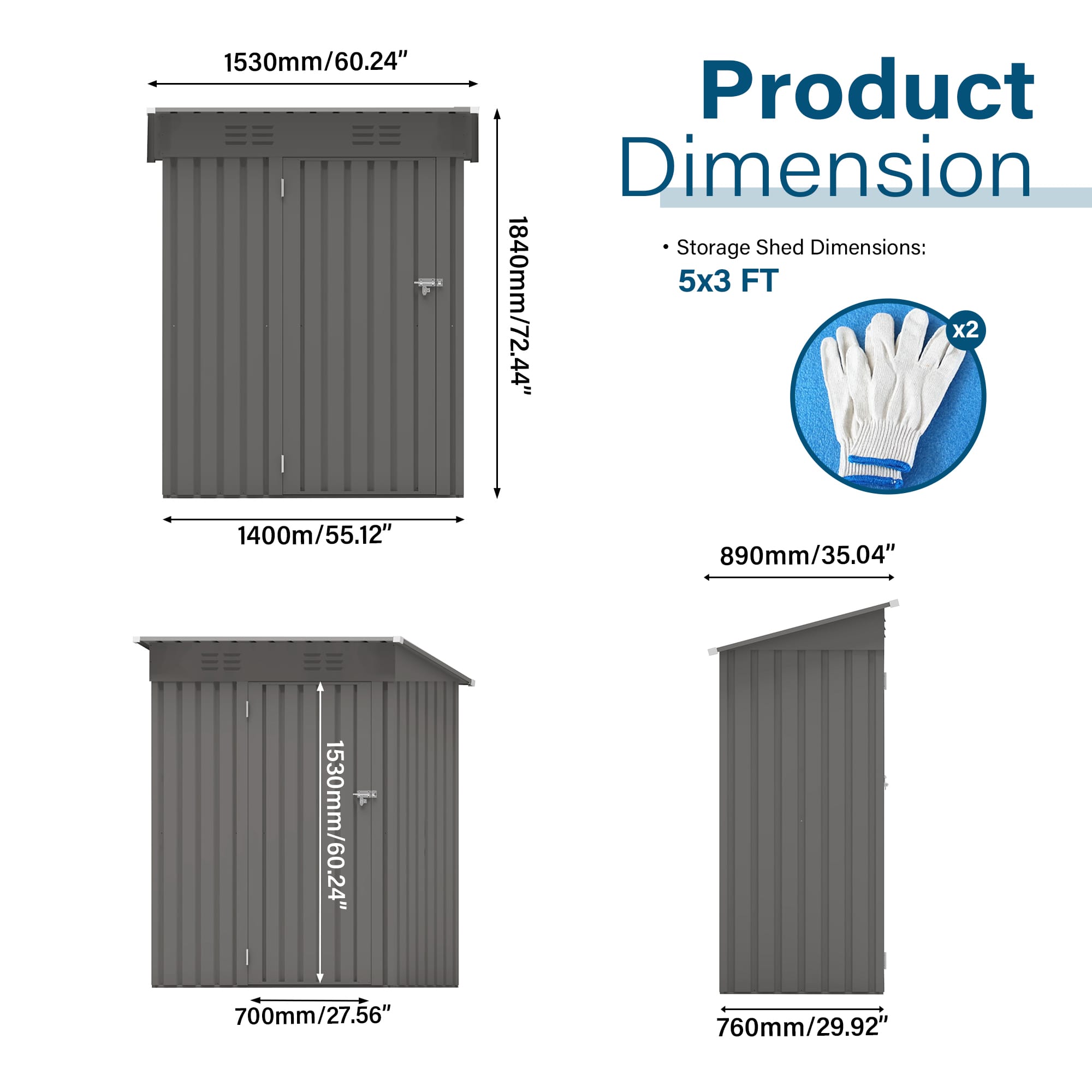 5x3 Ft Metal Outdoor Storage Shed, Gray 6 - BuyStorageShed.com 5x3 Ft Metal Outdoor Storage Shed, Gray
