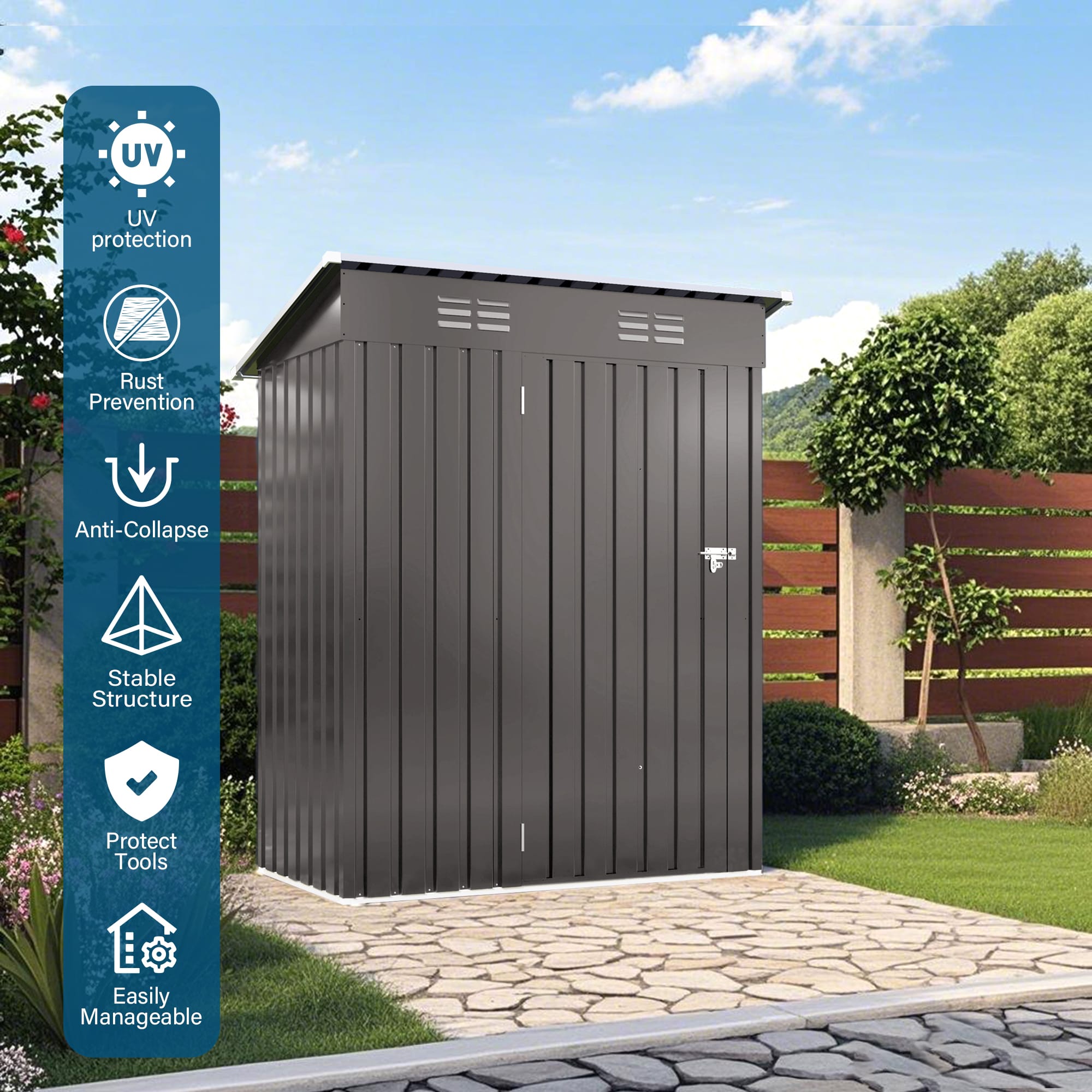 5x3 Ft Metal Outdoor Storage Shed, Gray 7 - BuyStorageShed.com 5x3 Ft Metal Outdoor Storage Shed, Gray