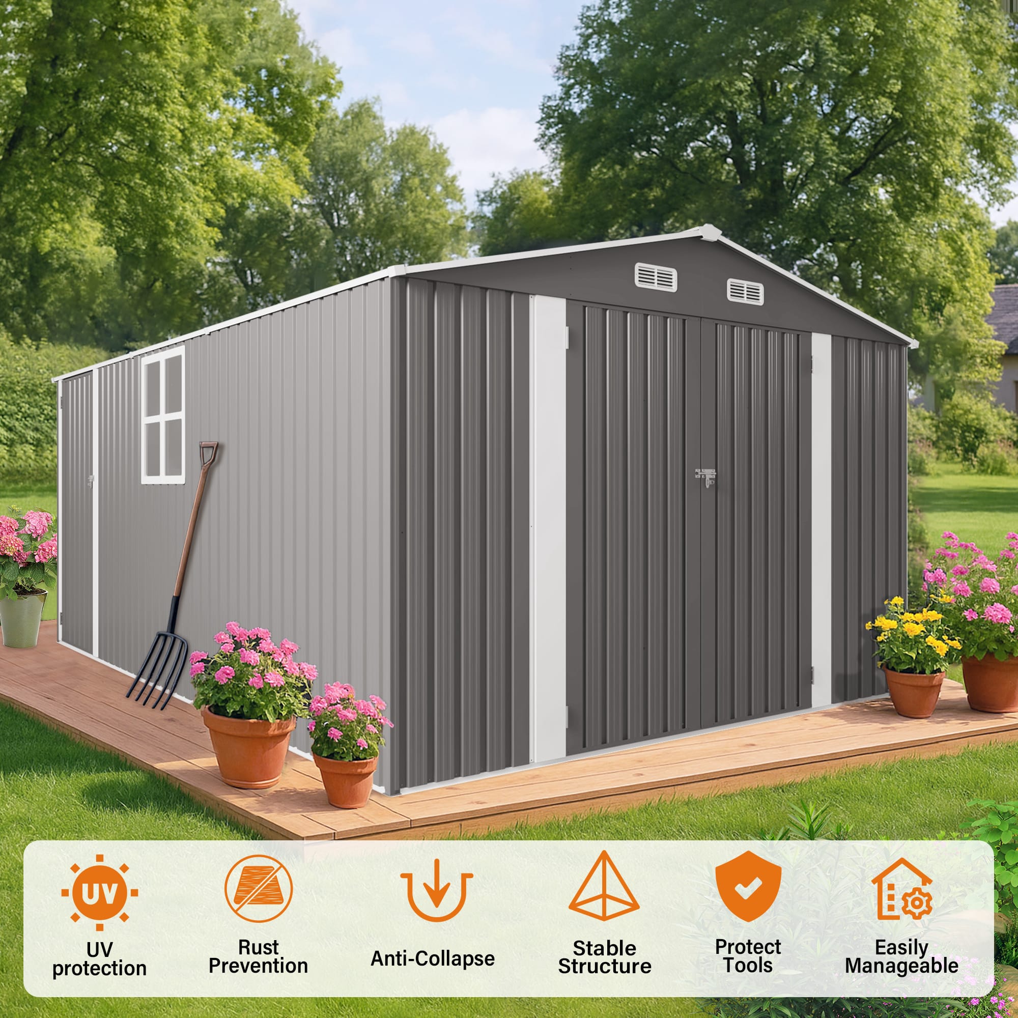 10x14 FT Outdoor Metal Storage Shed 9 - BuyStorageShed.com 10x14 FT Outdoor Metal Storage Shed