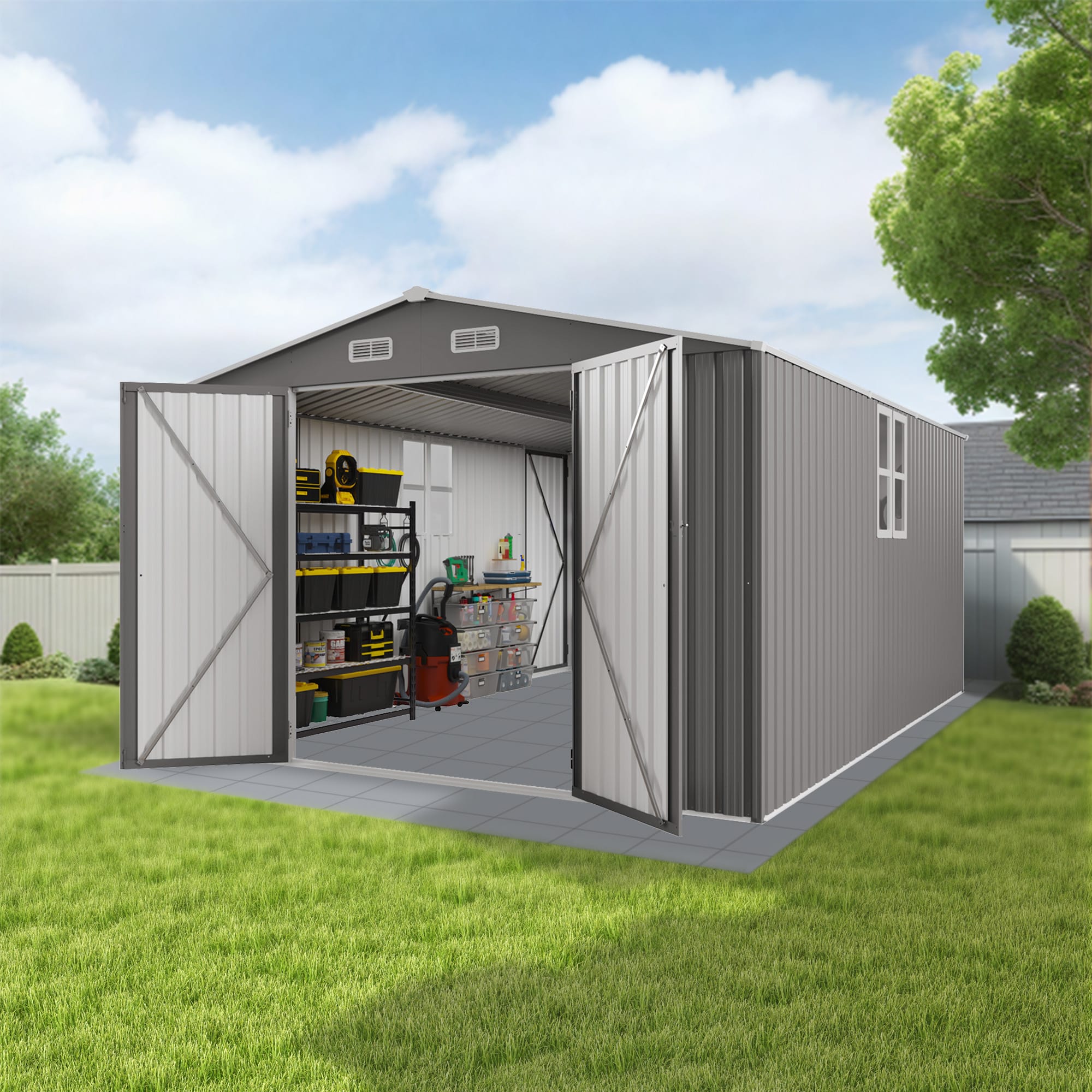10x14 FT Outdoor Metal Storage Shed 2 - BuyStorageShed.com 10x14 FT Outdoor Metal Storage Shed