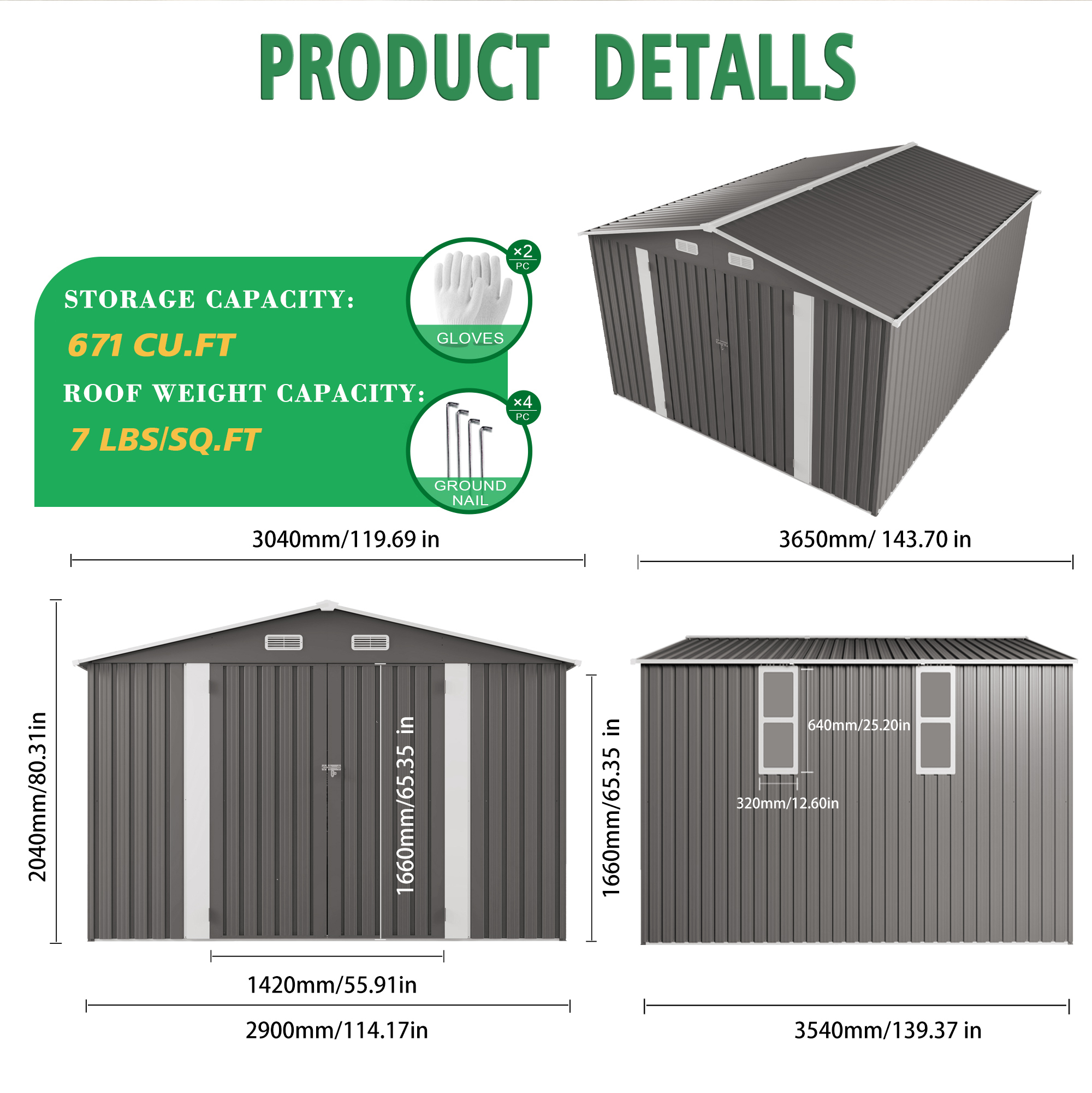 10x12FT Large Metal Outdoor Storage Shed 4 - BuyStorageShed.com 10x12FT Large Metal Outdoor Storage Shed
