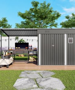 12x4FT Metal Lean To Shed With Pergola