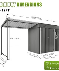 12x4FT Metal Lean To Shed With Pergola