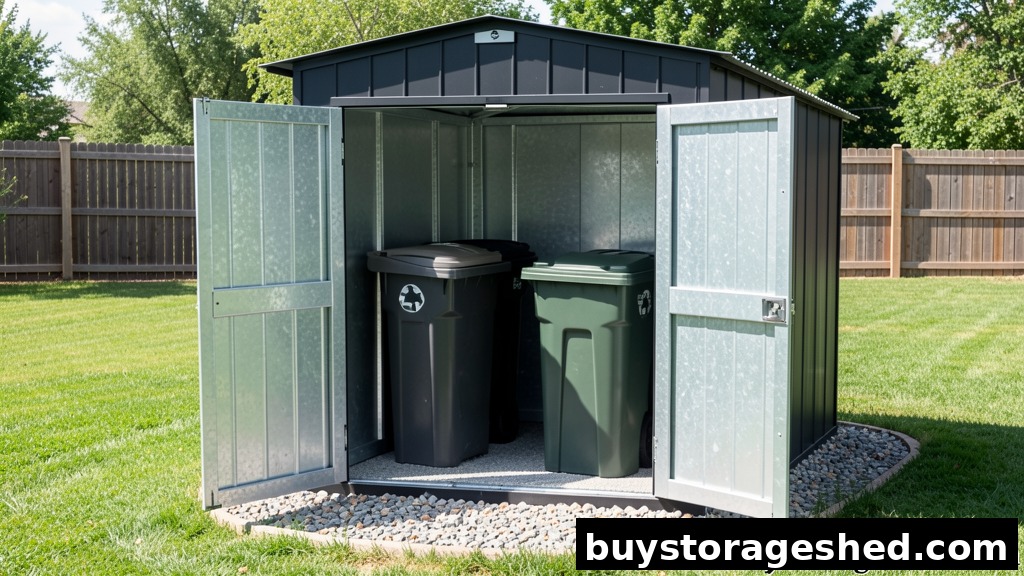 Galvanized steel metal outdoor bin shed enclosure for trash and recycling cans