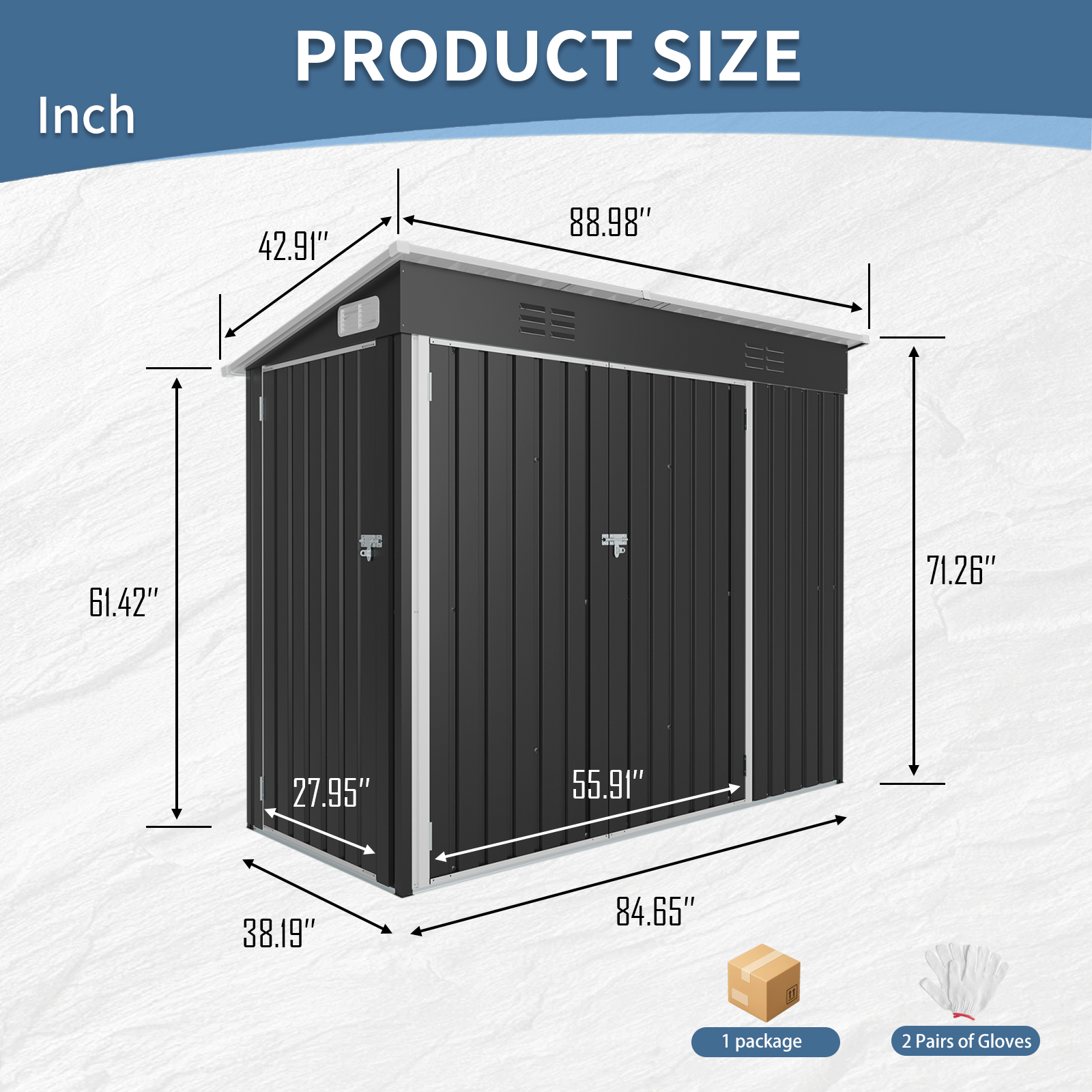 4x8 FT Galvanized Steel Outdoor Storage Shed