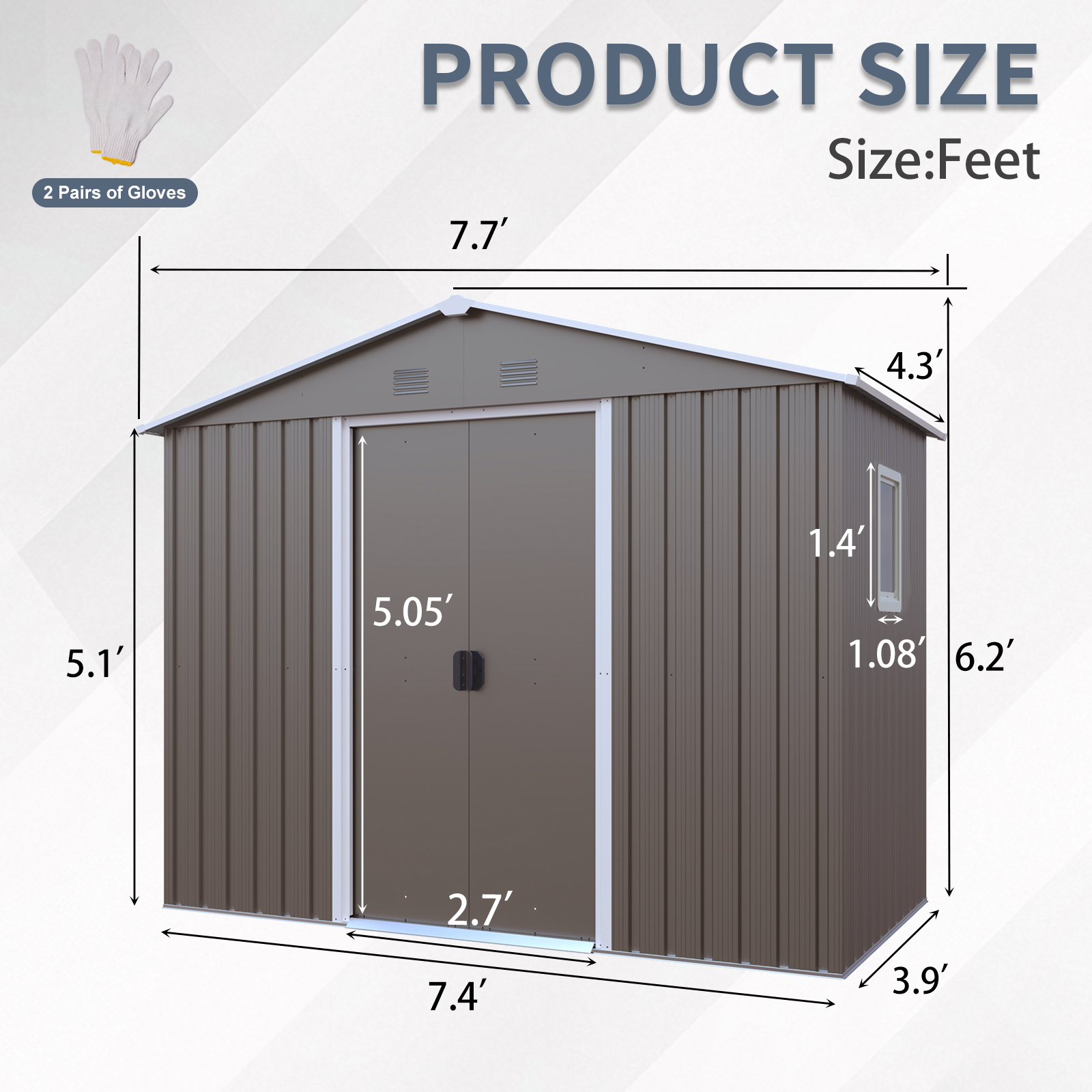 8 x 4ft Outdoor Metal Storage Shed