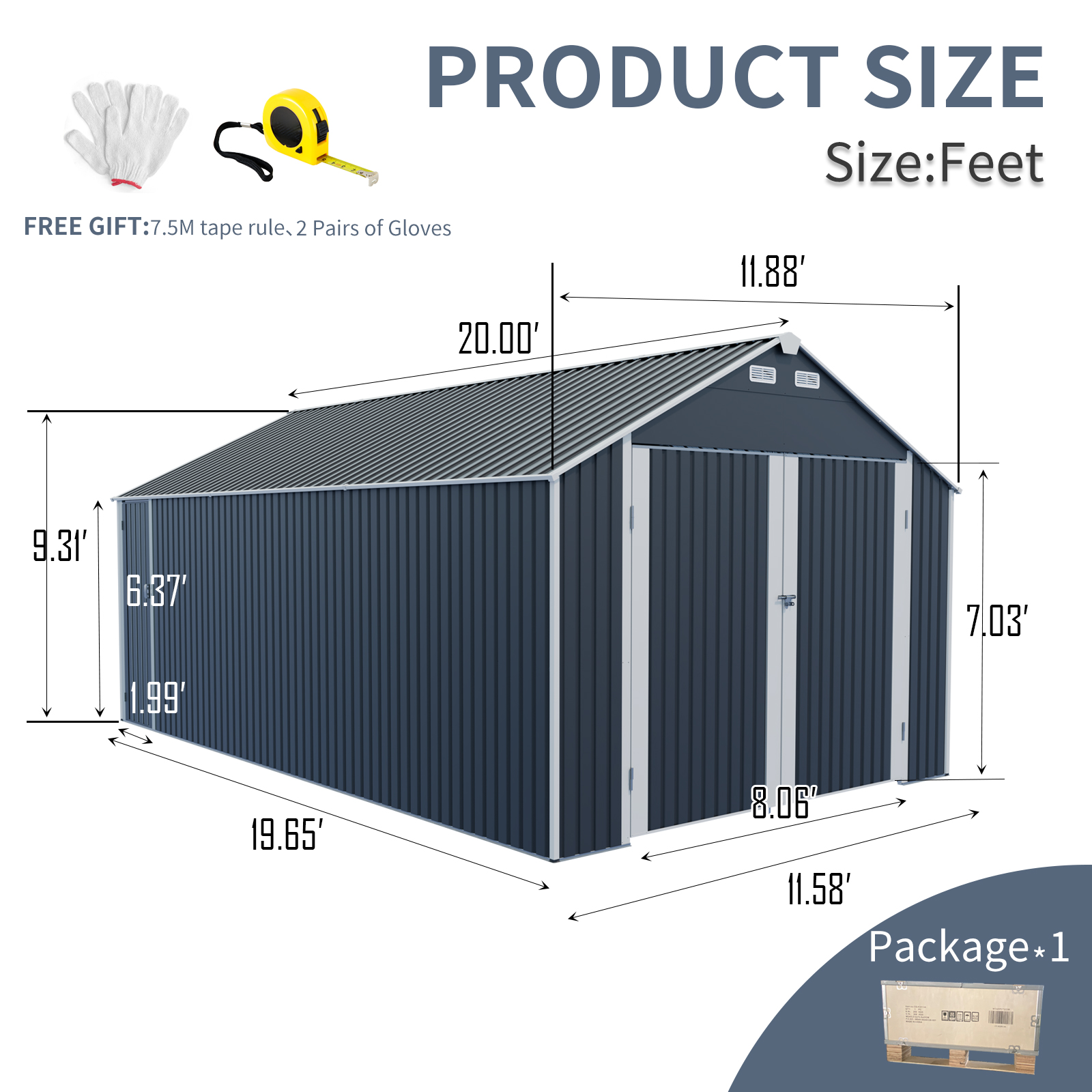 12×20 FT Metal Outdoor Storage Shed
