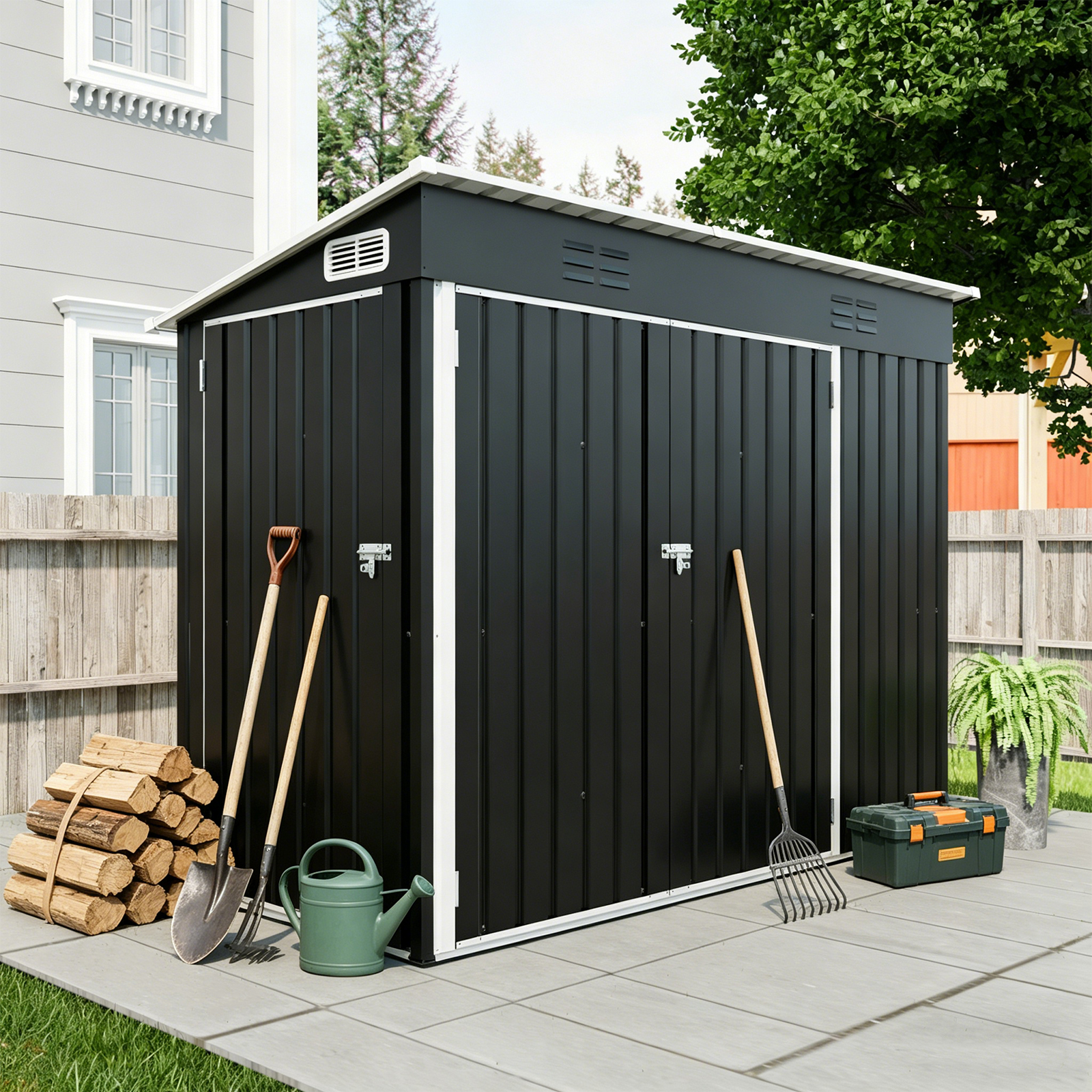 4x8 FT Galvanized Steel Outdoor Storage Shed