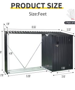 3x8ft Outdoor Metal Firewood Shed