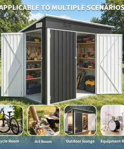 4x8 FT Galvanized Steel Outdoor Storage Shed
