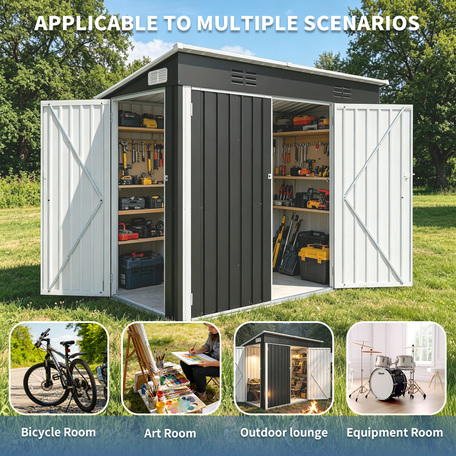 4x8 FT Galvanized Steel Outdoor Storage Shed