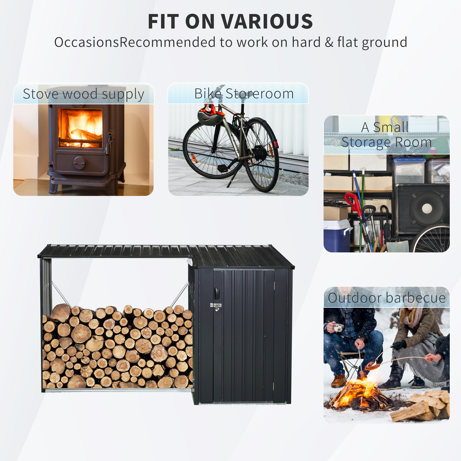 3x8ft Outdoor Metal Firewood Shed