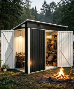 4x8 FT Galvanized Steel Outdoor Storage Shed
