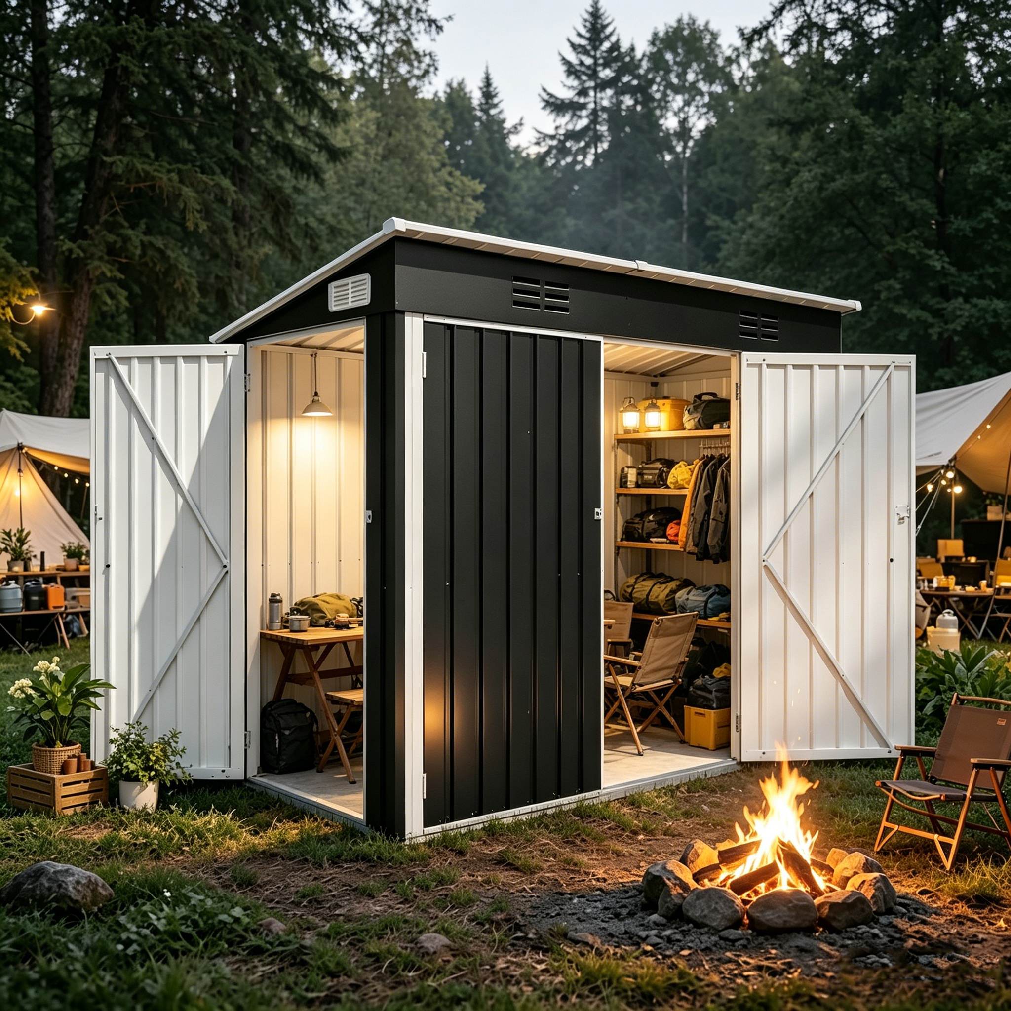 4x8 FT Galvanized Steel Outdoor Storage Shed