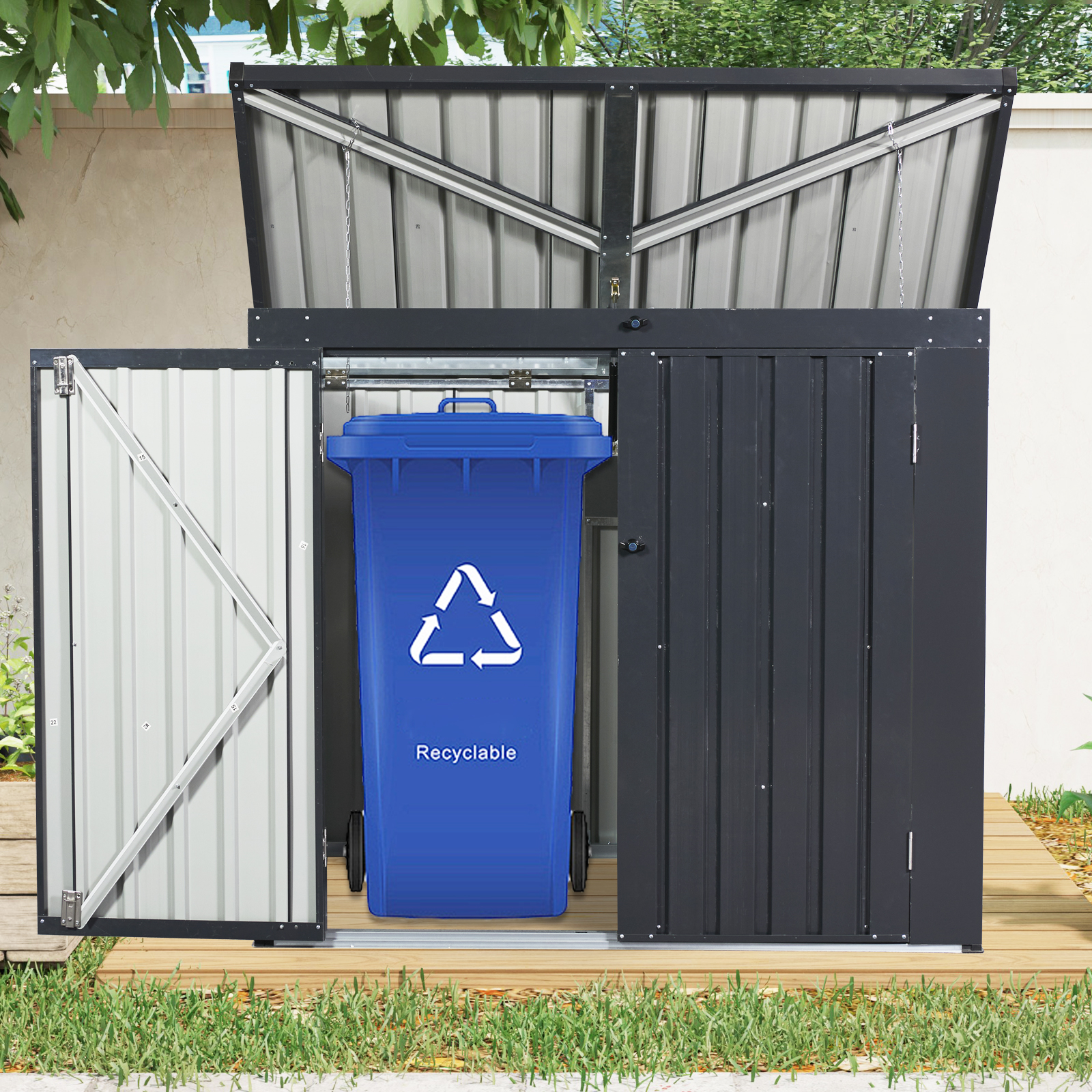 Garbage Bin Shed Stores 2 Trash Cans