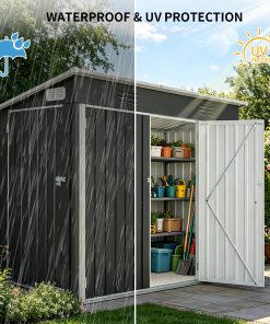 4x8 FT Galvanized Steel Outdoor Storage Shed
