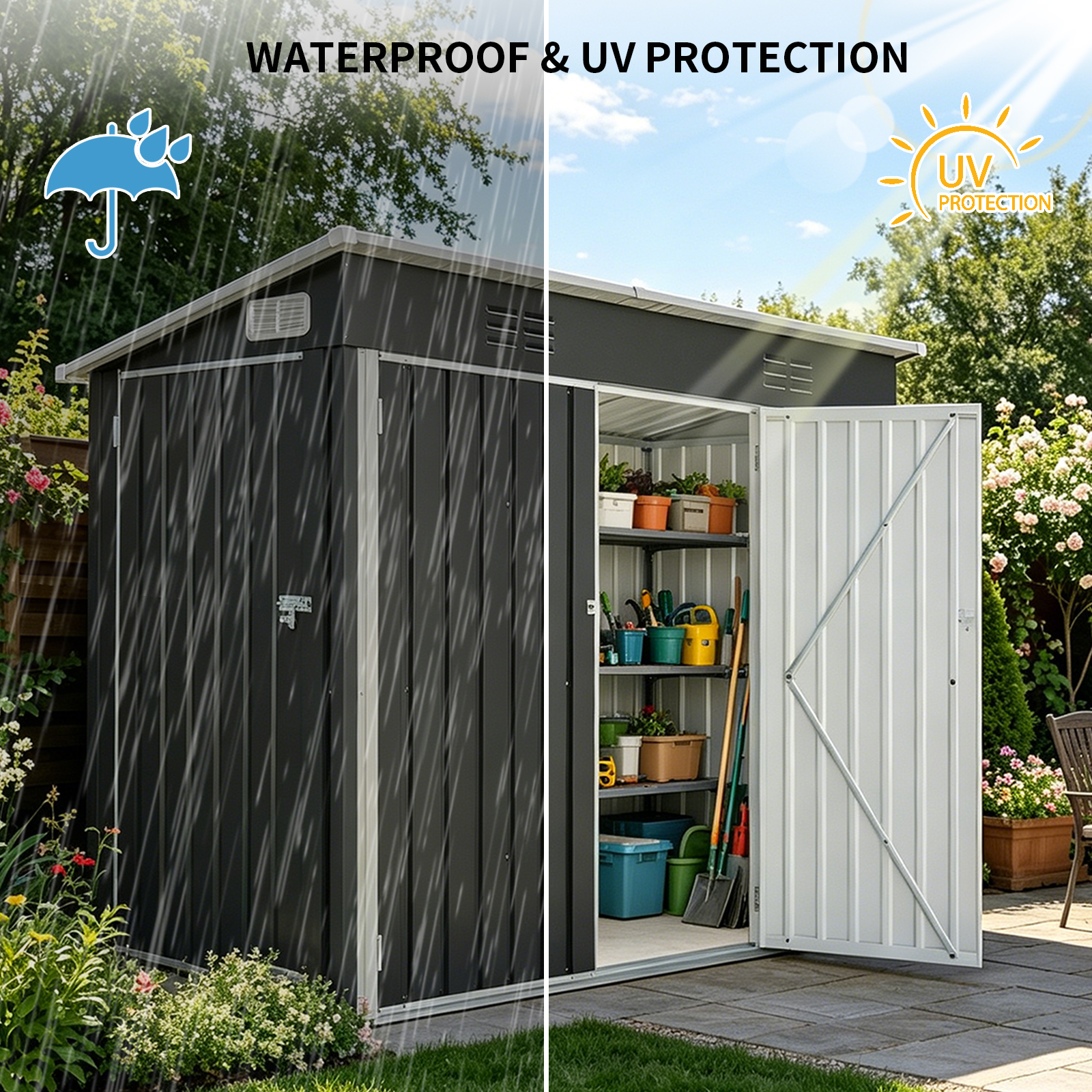 4x8 FT Galvanized Steel Outdoor Storage Shed