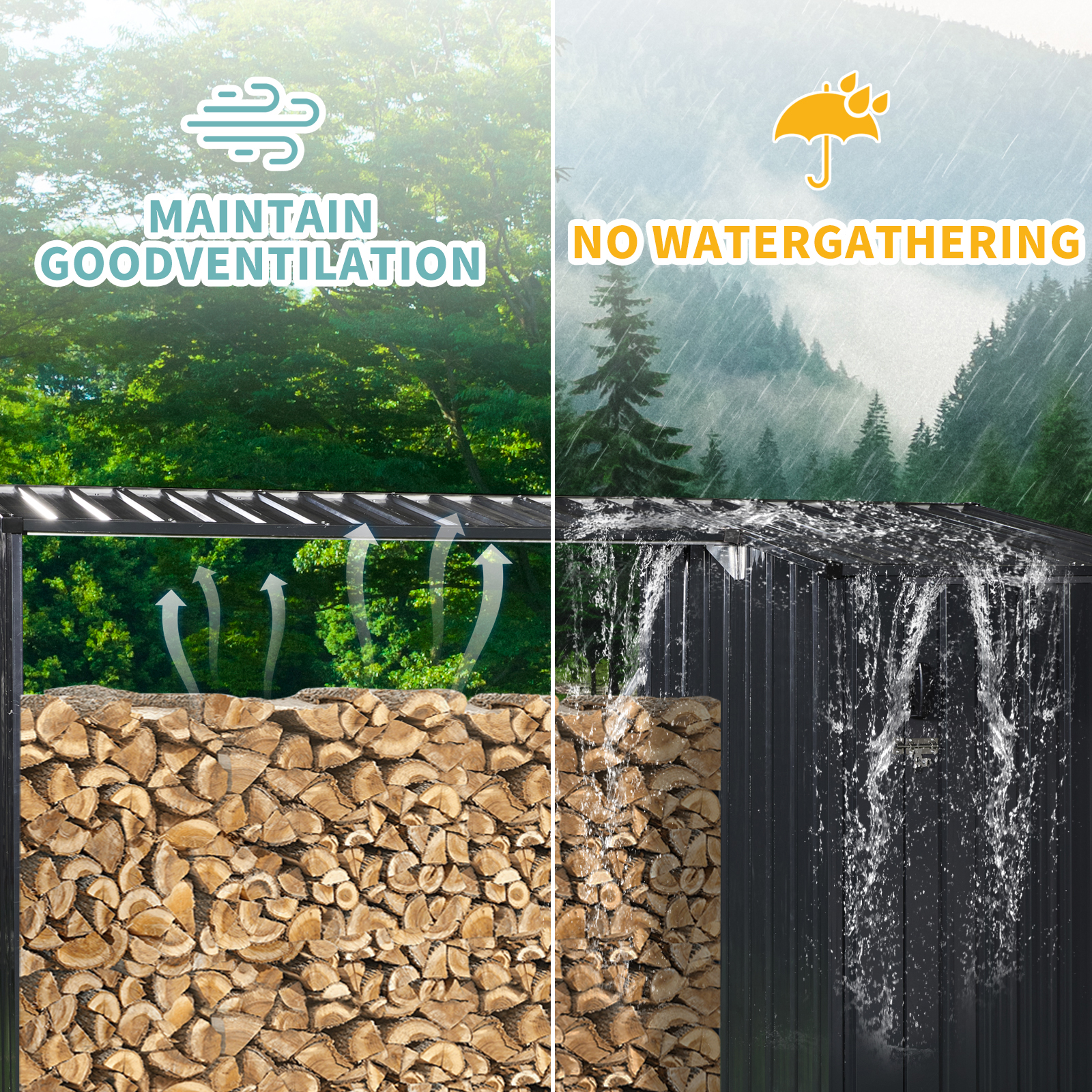 3x8ft Outdoor Metal Firewood Shed
