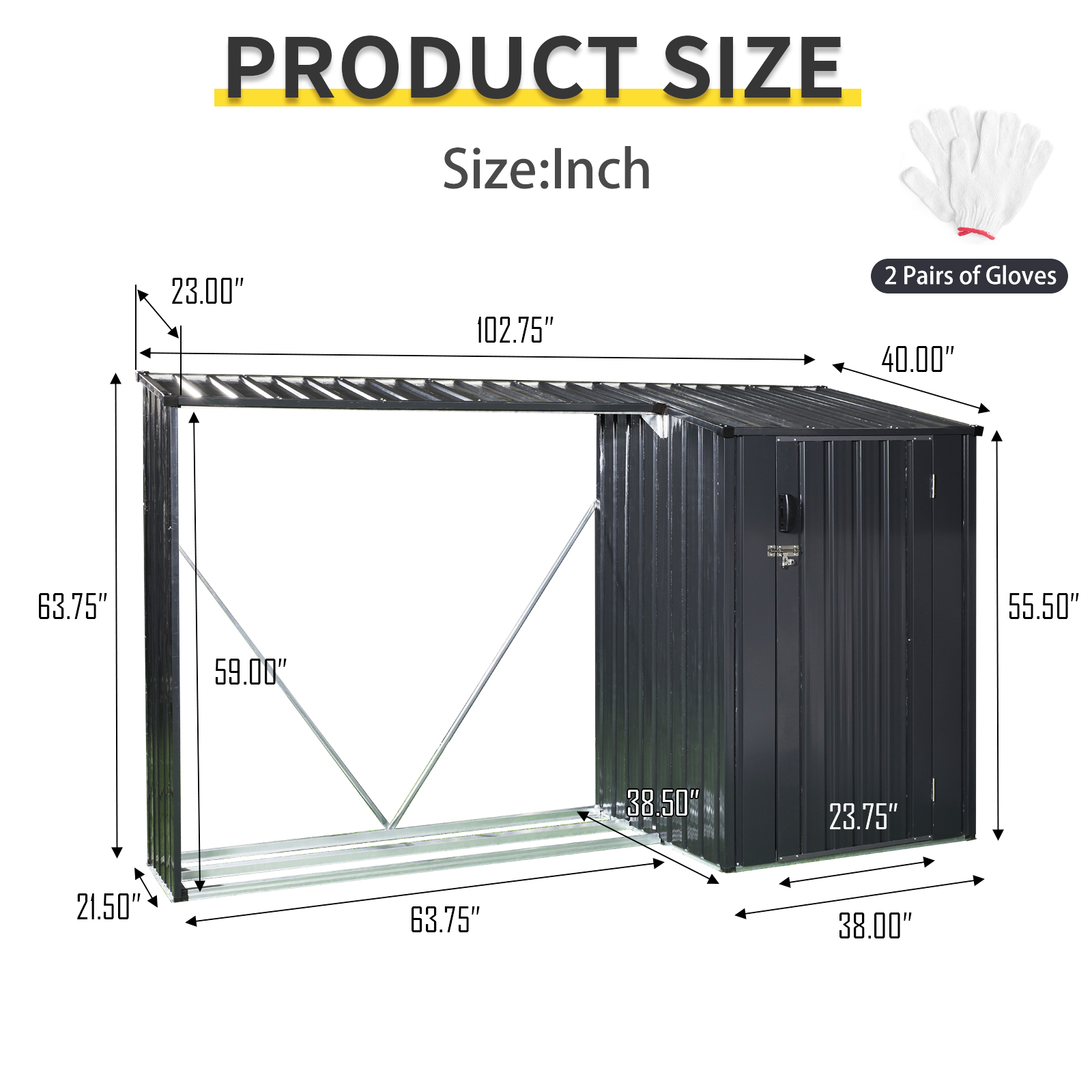 3x8ft Outdoor Metal Firewood Shed
