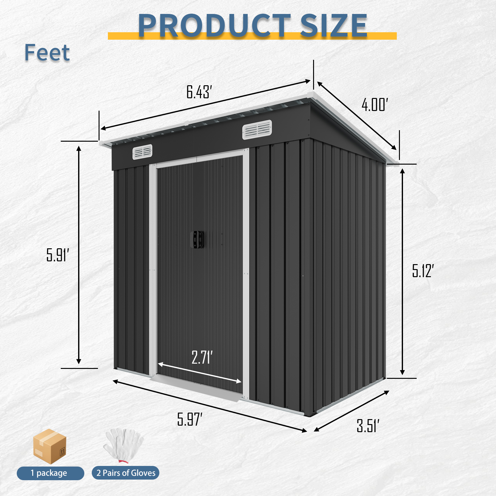 6x4FT Galvanized Steel Shed